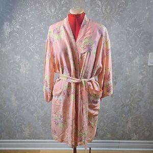 NK iMODE Pink Floral Silk Robe with Belt